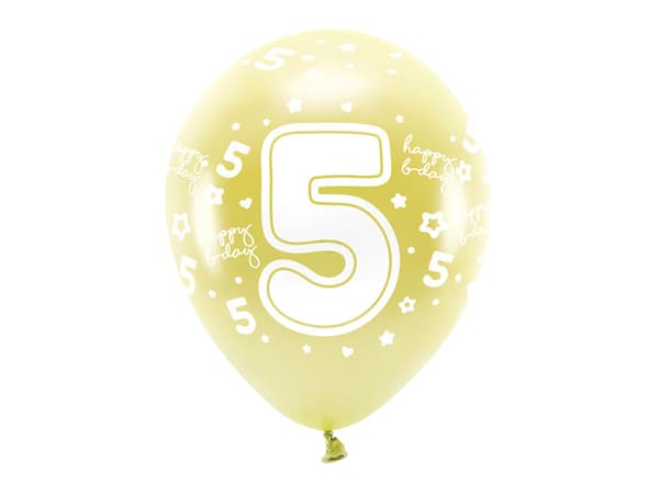 Ekoilmapallot 33 cm, numero '' 5 '', vaaleankulta (1 pakkaus / 6 kpl)