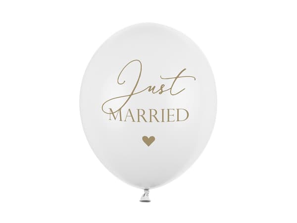 Ilmapallot 30 cm, Just Married, P. Pure White (1 pakkaus / 6 kpl)
