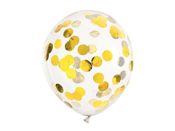 Konfettiballoner - cirkler, 30 cm, guld (1 pakke / 6 stk.)