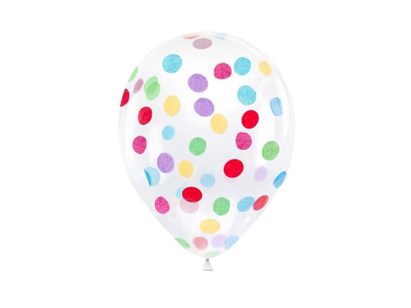 Ballonger med rund konfetti, 30 cm, mix (1 förpackning / 6 st.)