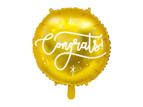 Grattis! Folieballong, 45 cm, guld (1 ask / 50 st.)