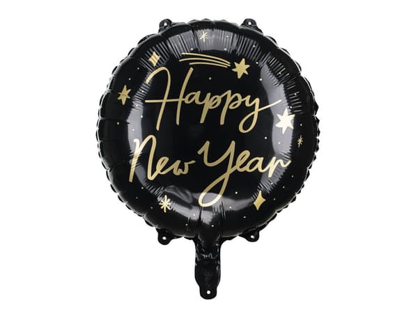 Folieballong Gott Nytt År, 45 cm, svart (1 förpackning / 50 st.)