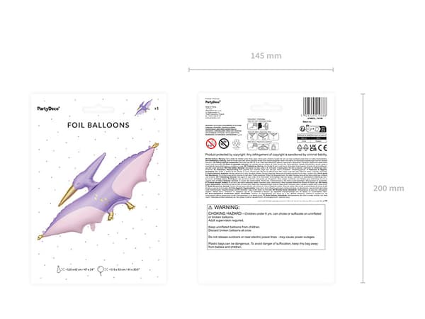 Folieballong med pterodactyl, 120x62 cm, blandad