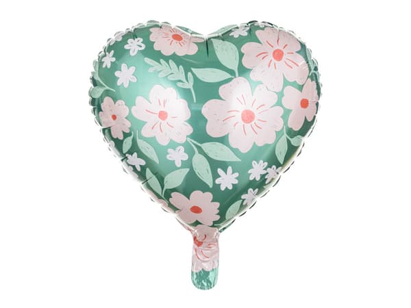 Hjertefolieballon med blomster, 45 cm, blandet