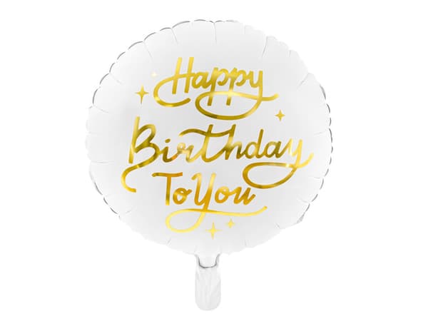 Folieballon med tillykke med fødselsdagen, 35 cm, hvid