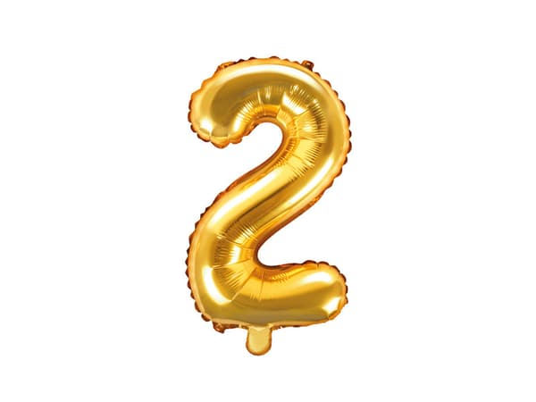 Folieballon med nummer ''2'', 35 cm, guld