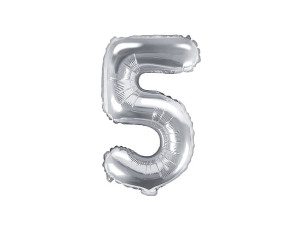 Folieballon med tallet ''5'', 35 cm, sølv