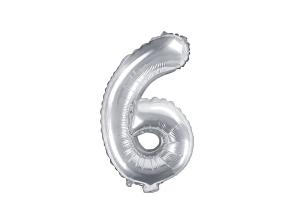 Folieballong med siffran ''6'', 35 cm, silver