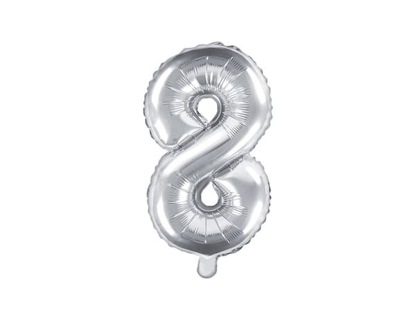 Folieballong med siffran ''8'', 35 cm, silver