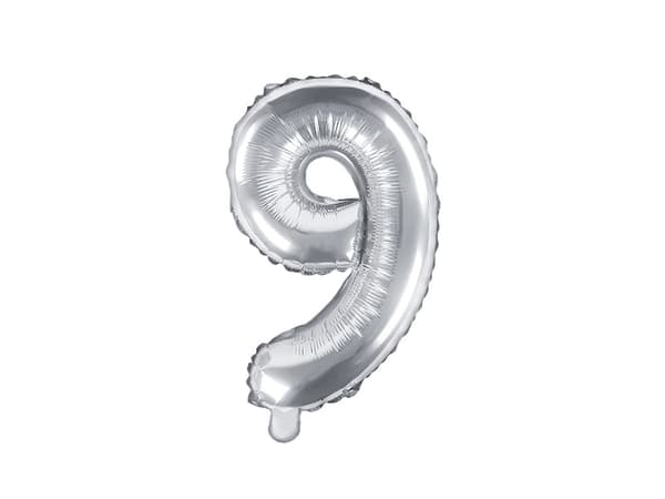 Folieballong med siffran ''9'', 35 cm, silver