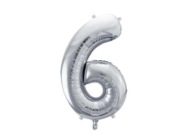 Folieballong med siffran ''6'', 72 cm, silver