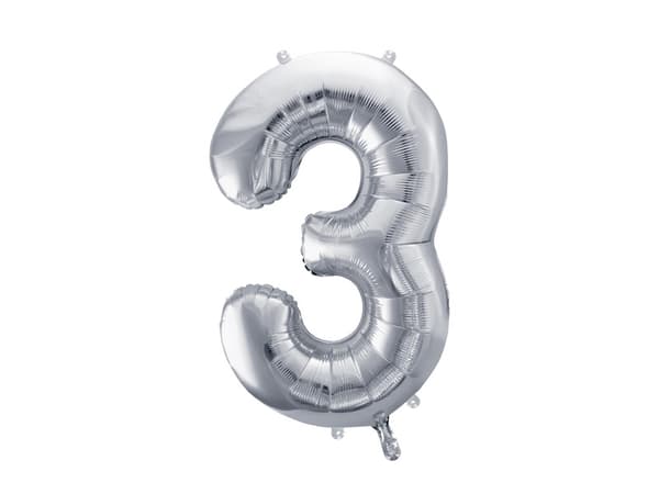 Folieballong med siffran ''3'', 72 cm, silver
