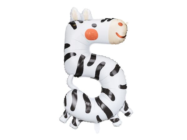 Folieballong Nummer 5 - Zebra, 68x98 cm, blandad