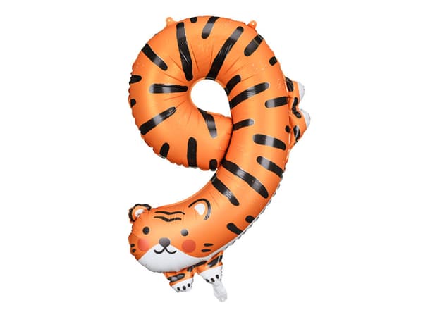 Folieballon Nummer 9 - Tiger, 64x87 cm, blandet