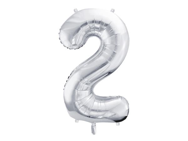 Folieballong med siffran ''2'', 86 cm, silver