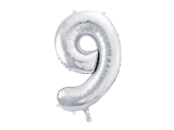 Folieballon med nummer ''9'', 86 cm, sølv