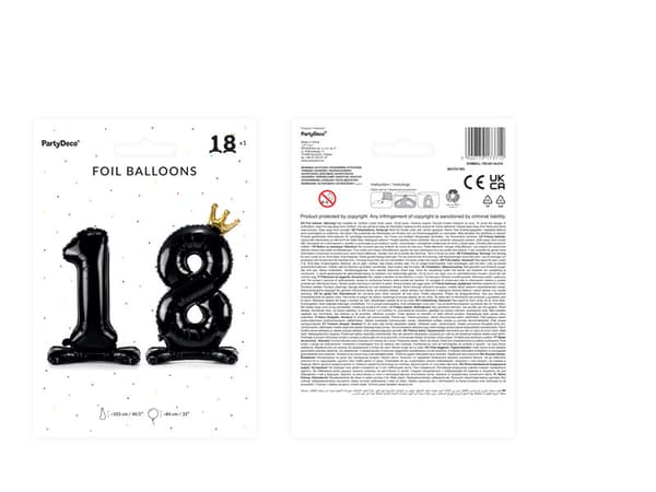 Folioilmapallo numero "18", 84 cm, musta