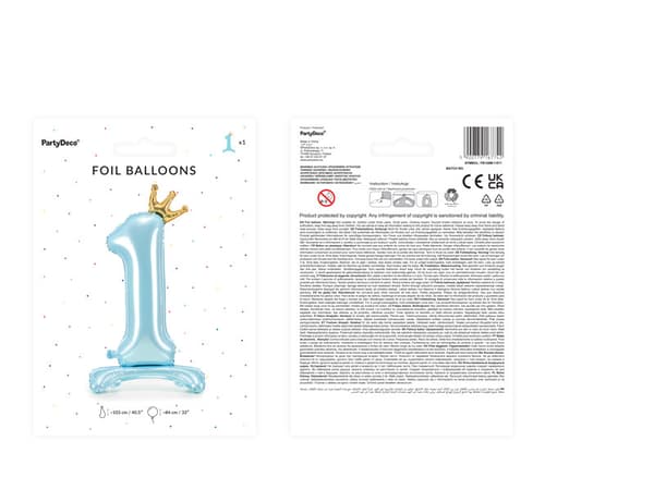 Stående folieballong nummer "1", 84 cm, blå