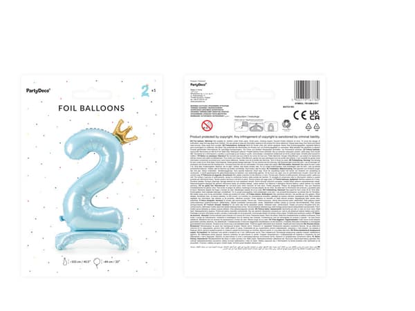 Stående folieballon nummer "2", 84 cm, blå
