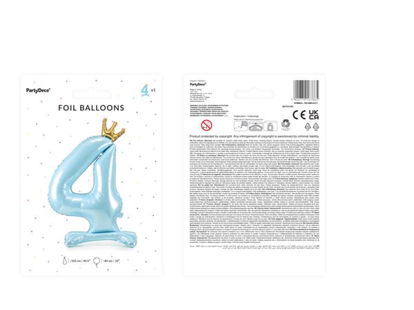 Stående folieballong nummer "4", 84 cm, blå