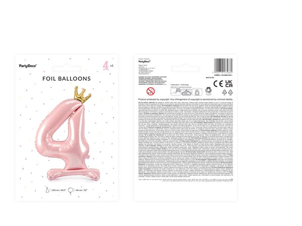Stående folieballong nummer "4", 84 cm, ljusrosa