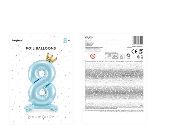 Stående folieballong nummer "8", 84 cm, blå