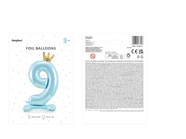 Stående folieballon nummer "9", 84 cm, blå