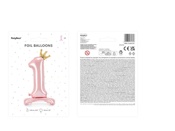 Stående folieballong nummer "1", 84 cm, ljusrosa