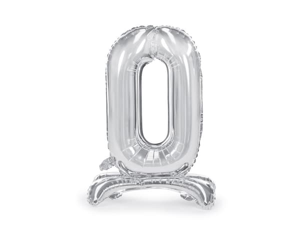 Stående folieballong Nummer ''0'', 70 cm, silver
