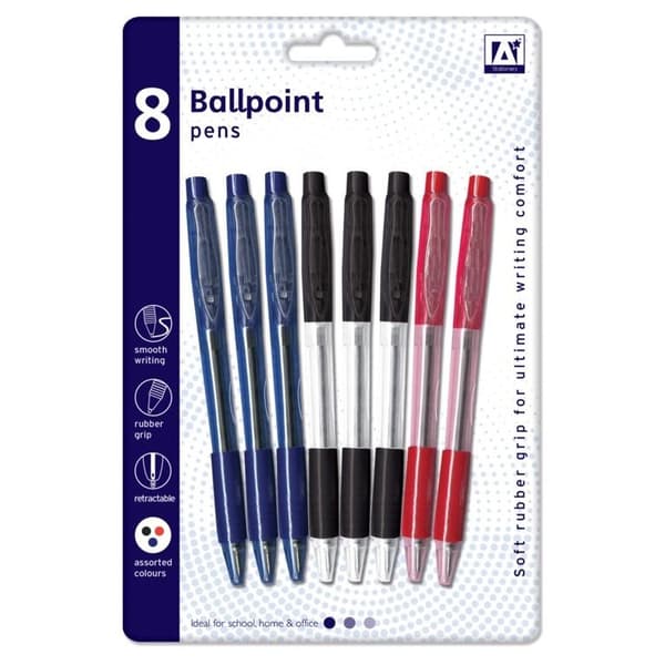 A Star Kuglepenne med greb (pakke med 8 stk.) Blue/Black/Red One Size