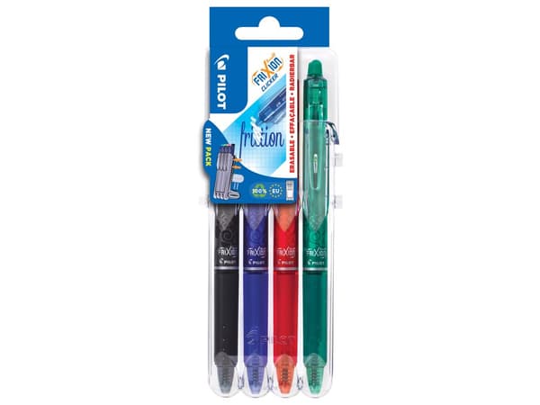 Bläckpenna Frixion Clicker 4-p Svart/Blå/Röd/Grön, Pilot