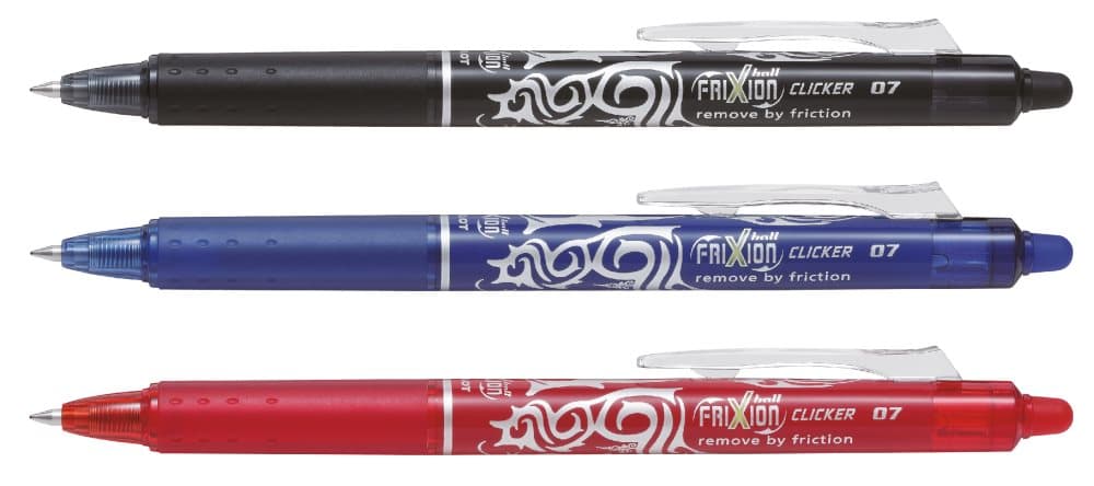 Bläckpenna Frixion Clicker 3-Pack Svart/Blå/Röd Pilot