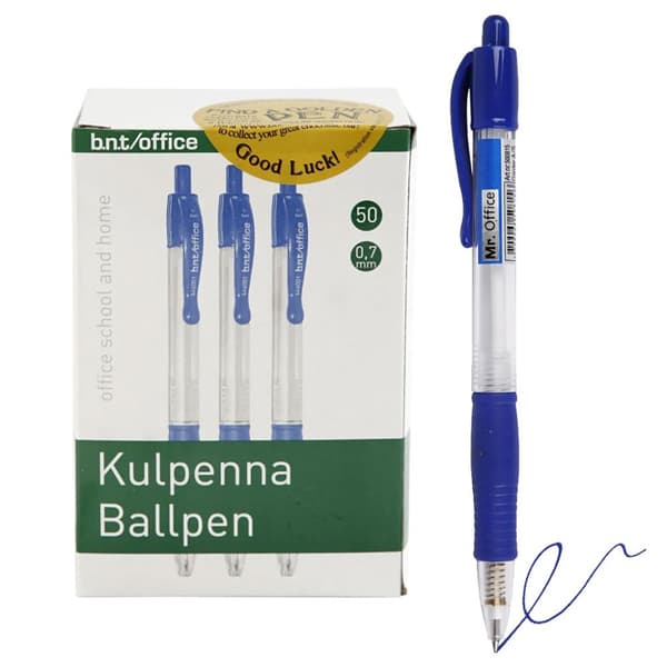 Kulspetspenna med gummigrepp - 50 pack - Blå
