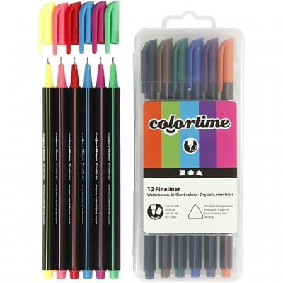 Colortime Fineliner Tusch - 12 st Färger - 0,6 mm