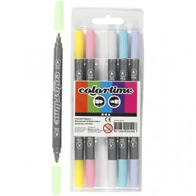 Colortime dubbeltusch - 2,3+3,6 mm - Pastellfärger - 6 st
