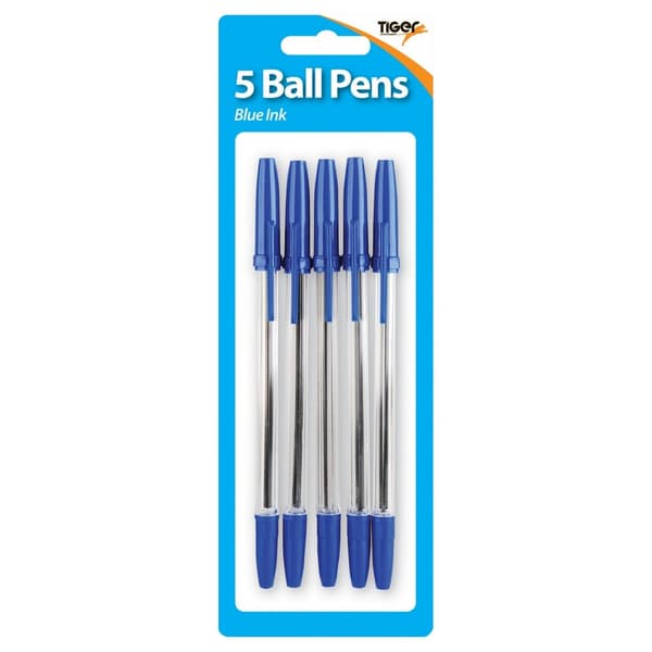Tiger Stationery Kuglepen (pakke med 5 stk.) Clear/Blue One Size