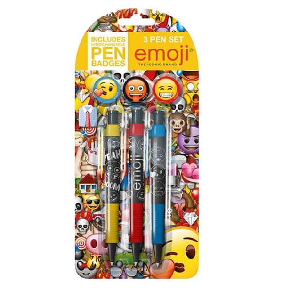 Emoji Ballpoint Pen Set (Pack of 3) Black/Multicoloured One Size