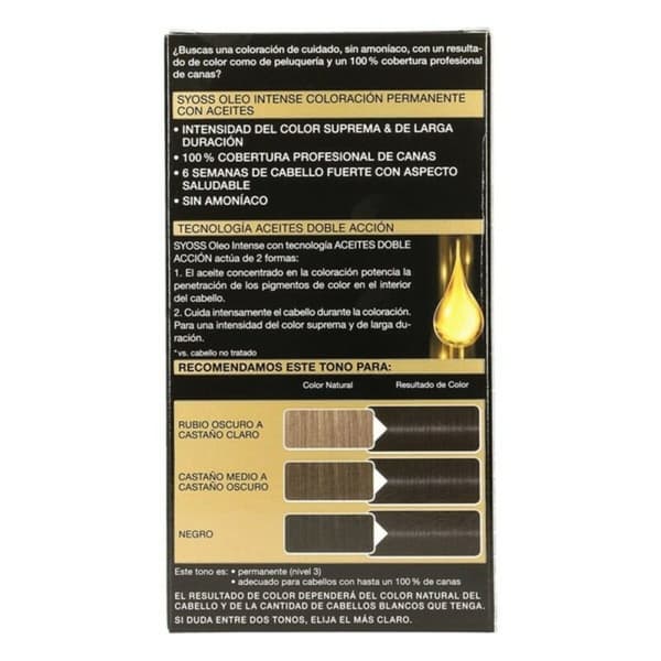 Permanent Hårfarge Syoss Olio Intense Uten ammoniakk Nº 1,10 Svart Intens