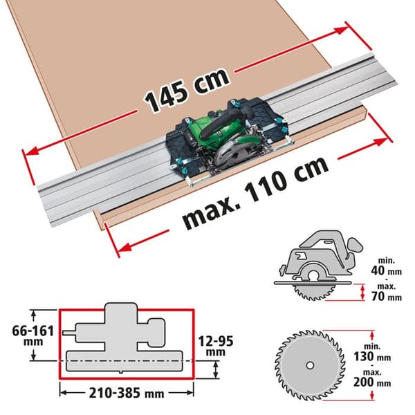 Universal styrskena FKS 145 - wolfcraft - för cirkelsåg - Skär upp till 110 cm - 6913000