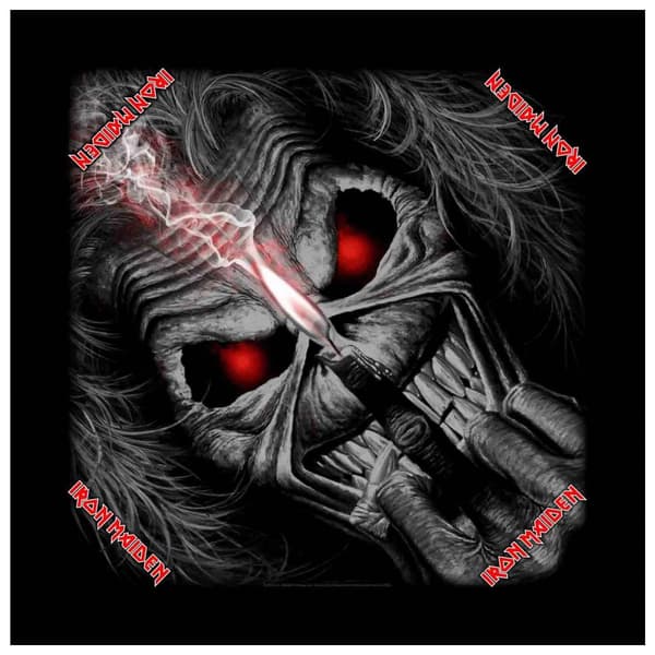 Iron Maiden Bandana Eddie Candle Finger Logo Official Black (21in x 21in) One Size
