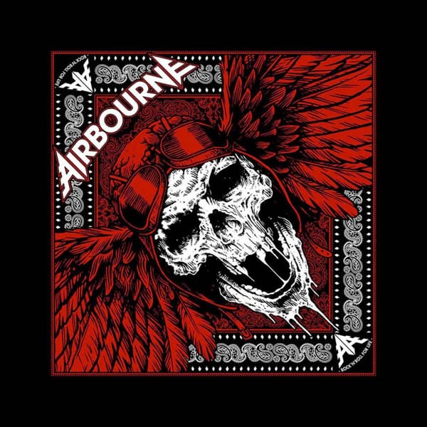 Airbourne Bandana Red Skull Band Logo Official Black One Size