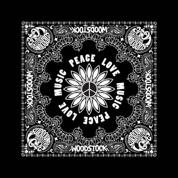 Woodstock Unisex Bandana: Peach, Love & Music