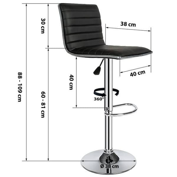 Barstole, sæt med 2 stk., i kunstlæder og krom 60-81cm - sort