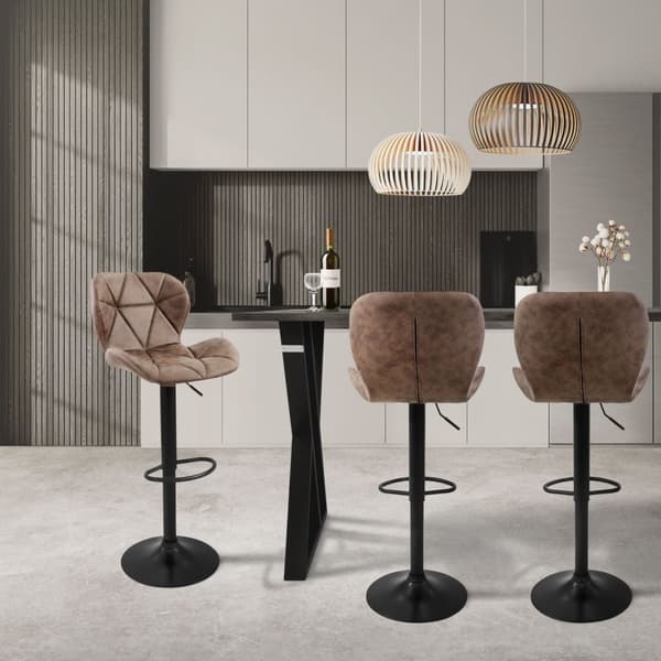 Barstol uppsättning av 2 brunt konstläderklädsel med ryggstöd och fotstöd höjdjusterbar 59-79cm ML-Design