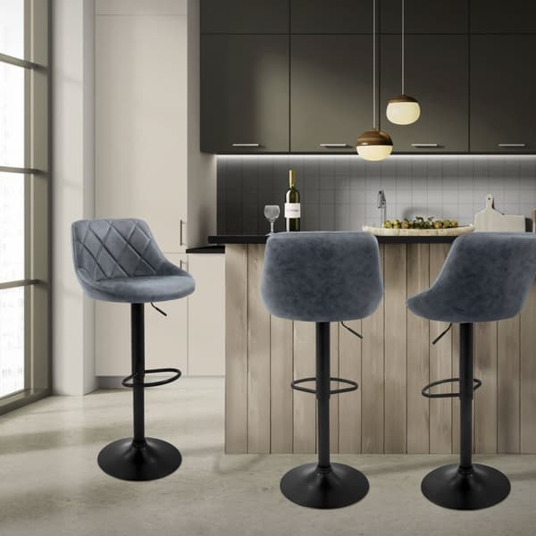 Barstol sæt med 2 stk. antracit kunstlæderpolstring med ryglæn og fodstøtte højdejusterbar 62-82 cm ML-Design