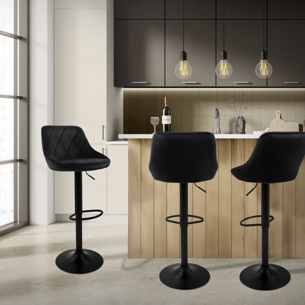 Barstol set om 2 svart sammetsöverdrag med ryggstöd och fotstöd höjdjusterbar 62-82cm ML-Design