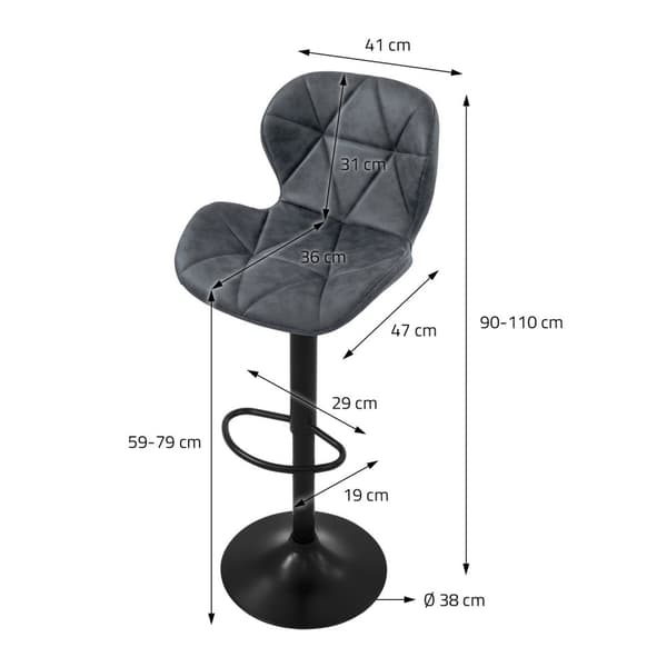 Barstol set om 2 antracit konstläderklädsel med ryggstöd och fotstöd höjdjusterbar 59-79cm ML-Design