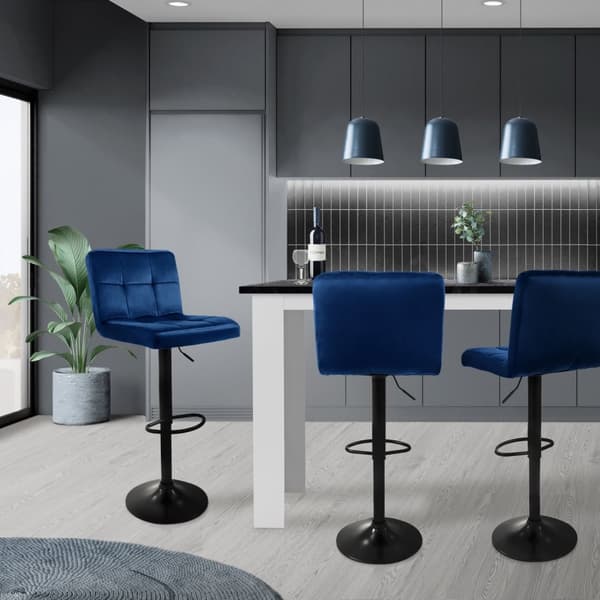 Barstol set om 2 blå sammetsöverdrag med ryggstöd och fotstöd höjdjusterbar 63-83cm ML-Design