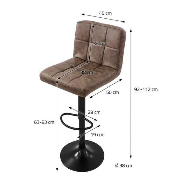 Barstol uppsättning av 2 brunt konstläderklädsel med ryggstöd och fotstöd höjdjusterbar 63-83cm ML-Design