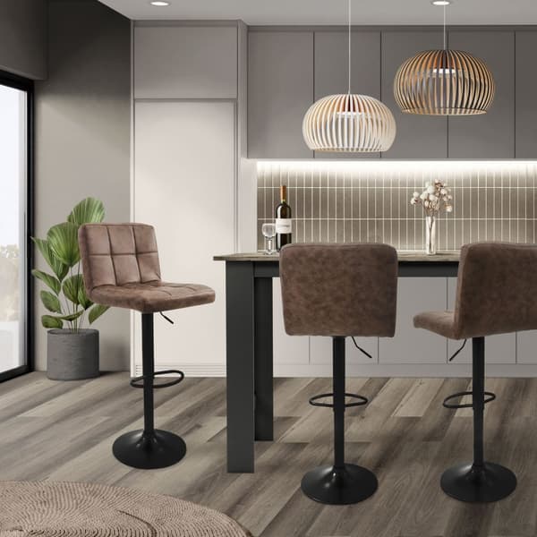 Barstol uppsättning av 2 brunt konstläderklädsel med ryggstöd och fotstöd höjdjusterbar 63-83cm ML-Design